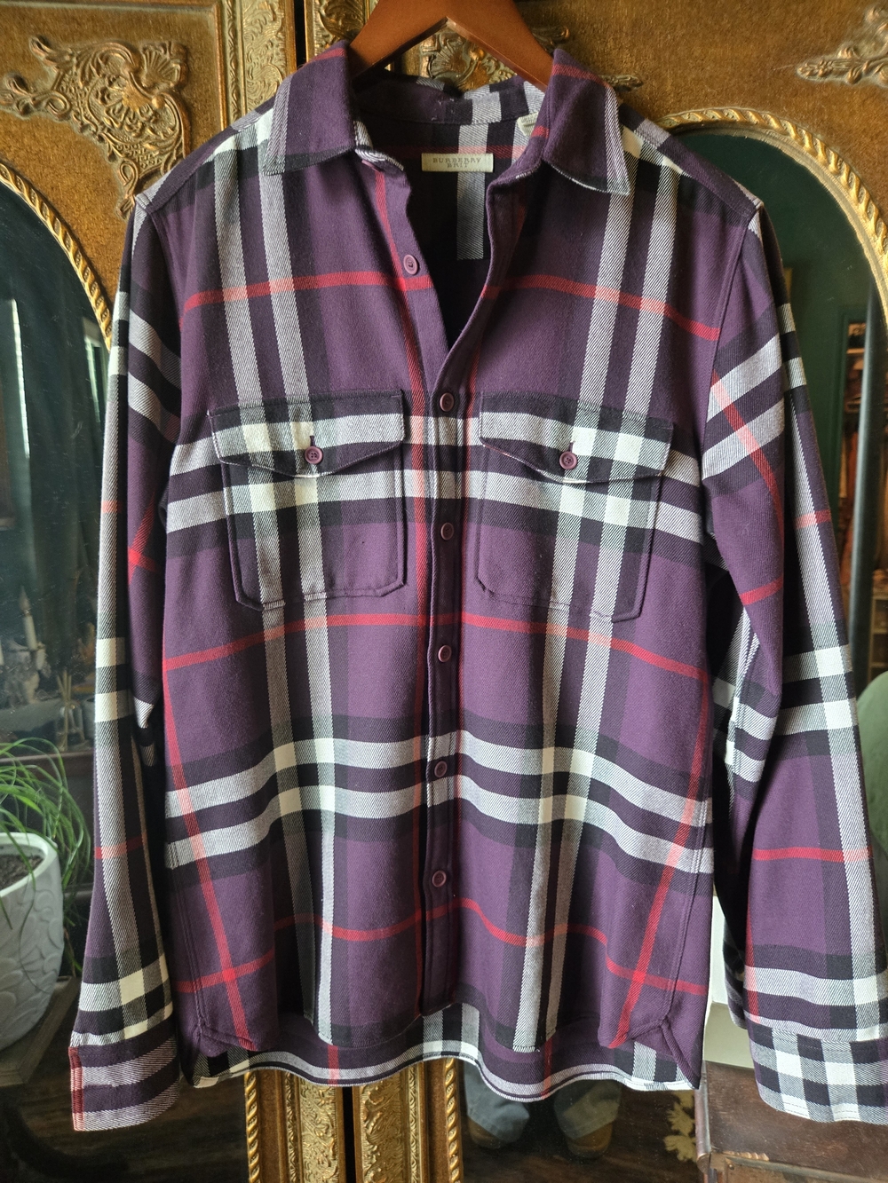 Men's Burberry Purple Plaid Button-Down Shirt
